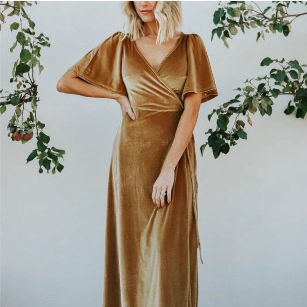 NWT Baltic Born Meghan Velvet Wrap Maxi Dress in Gold Size XXXL
